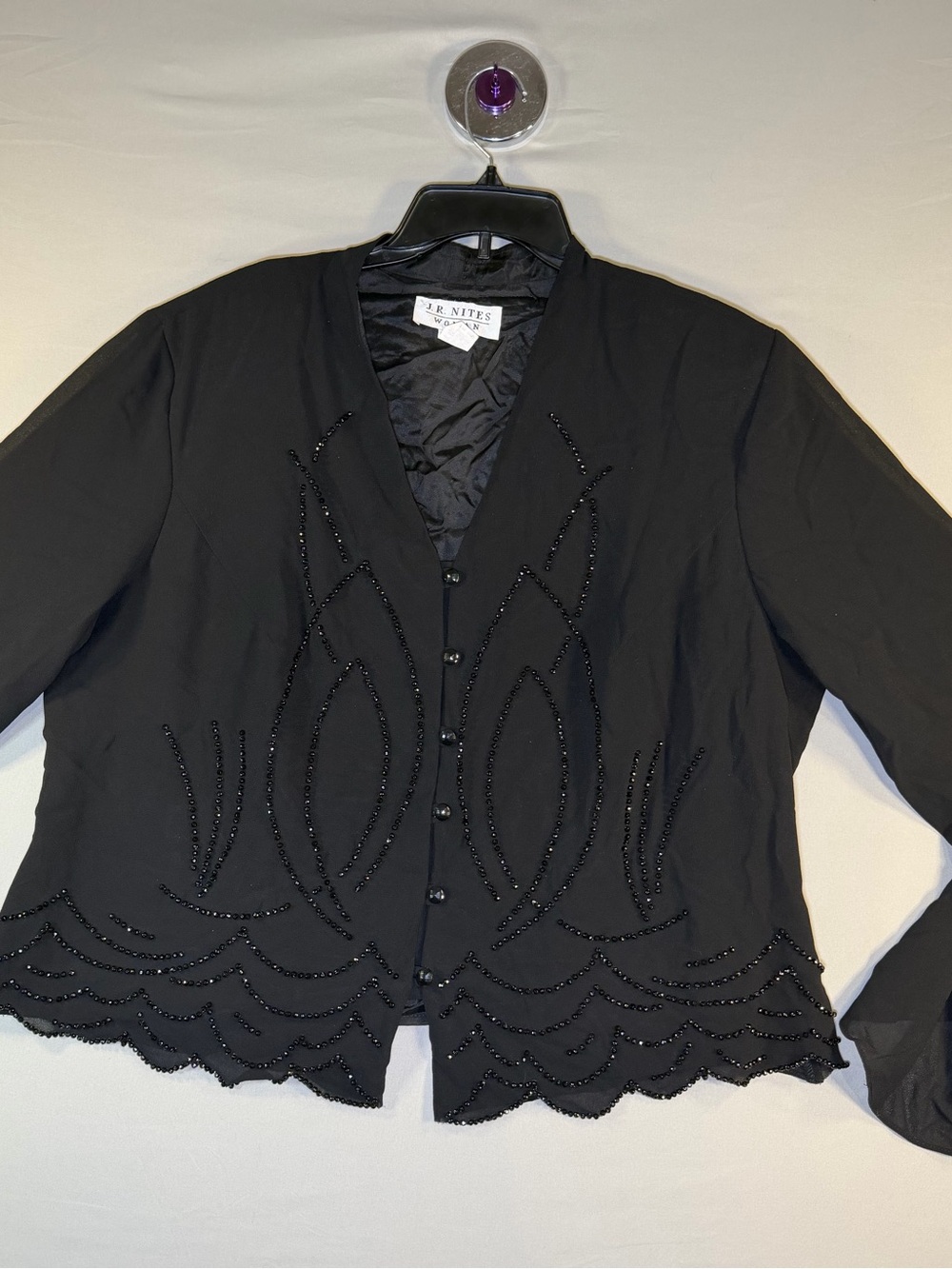 JR Nites Black Beaded Button-Front Women's blouse